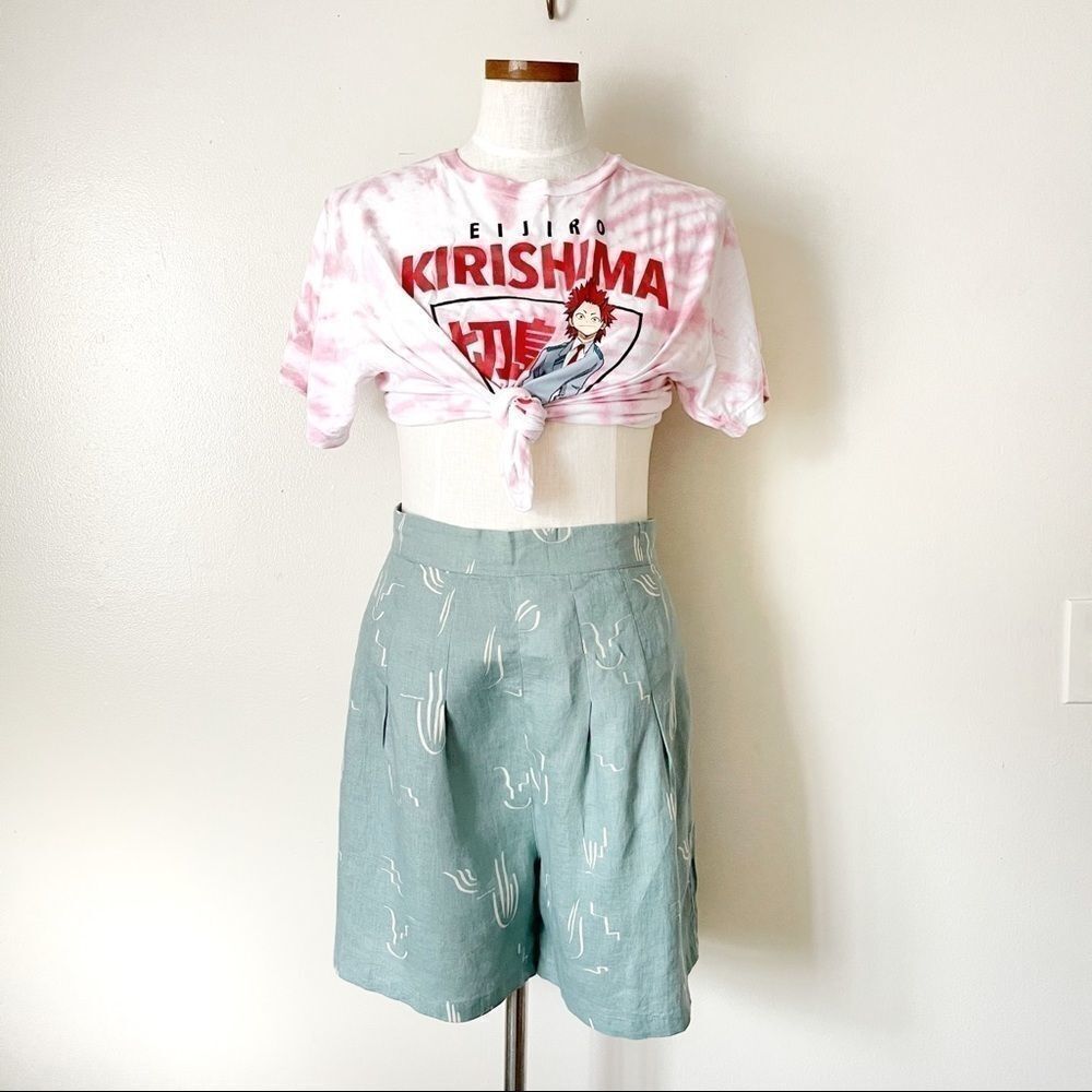 High Waist Sage Green Printed Women's Shorts